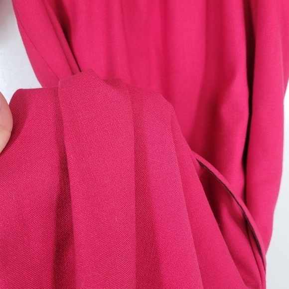 VINTAGE Leslie Fay Union Made Fuchsia Puff Sleeve Belted Dress 1970s Lady - Picture 5 of 17